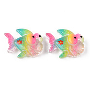 Rainbow Resin Cabochons, with Glitter, Goldfish, Colorful, 21x25x9mm(X-CRES-N024-38)