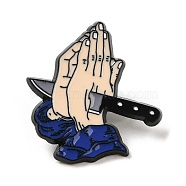 Black Zinc Alloy Brooches, Praying Hand Enamel Pins, Knife, 30x28x1.5mm(JEWB-M030-01A-EB)