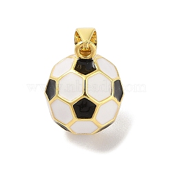 Rack Plating Brass Enamel Pendants, Cadmium Free & Lead Free, Real 18K Gold Plated, Football Charm, White, 16x13mm, Hole: 3x4mm(KK-S380-10G)