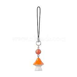 Opaque Resin Pendant Decorations, with Natural Dyed Jade, Mushroom, Orange Red, 100mm(HJEW-JM01712-05)