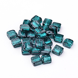 Handmade Silver Foil Lampwork Beads, Square, Teal, 12x12x6mm(X-FOIL-S006-12x12mm-04)