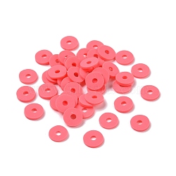 Eco-Friendly Handmade Polymer Clay Beads, Disc/Flat Round, Heishi Beads, Salmon, 8x0.5~1mm, Hole: 2mm, about 13000pcs/1000g(CLAY-R067-8.0mm-B25)