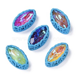Sew on Rhinestone, Mocha Fluorescent Style,  Glass Rhinestone, with Brass Findings, Garments Accessories, Horse Eye, Mixed Color, Deep Sky Blue, 17.5x9.5x5.5mm, Hole: 0.8mm(RGLA-P033-F02-04)