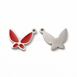304 Stainless Steel Enamel Pendants, Butterfly, Red, 15x13x1mm, Hole: 1.2mm(STAS-F291-02P-02)