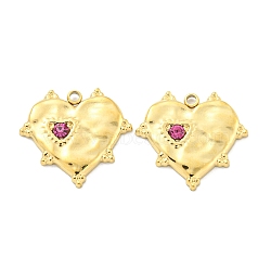 Real 18K Gold Plated PVD Vacuum Plating 304 Stainless Steel Pendants, with Rhinestone, Heart Charms, Rose, 16.5x17.5x2.5mm, Hole: 1.4mm(STAS-L278-028G-01)