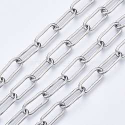 304 Stainless Steel Paperclip Chains, Drawn Elongated Cable Chains, Unwelded, with Spool, Oval, Stainless Steel Color, 17x7x2mm, about 65.61 Feet(20m)/roll(CHS-N001-02P)