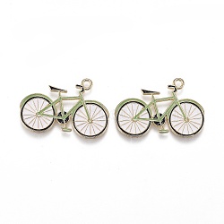 Light Gold Plated Alloy Jewelry Enamel Pendants, Bicycle, Green, 19x28.5x1.5mm, Hole: 1.8mm(PALLOY-Z001-29B)