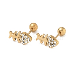 304 Stainless Steel Crystal Rhinestone Animal Cartilage Earrings, Real 18K Gold Plated, Fish, 11x8mm(SA-CBA1F7E-01G-09)