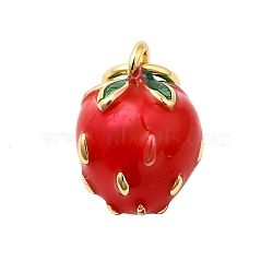 Brass Enamel Charms, with Jump Ring, Real 18K Gold Plated, Strawberry, 11x8mm, Hole: 3.5mm(KK-P303-06A-G)