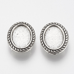Tibetan Style Alloy Slide Charms Cabochon Settings, Cadmium Free & Lead Free, Oval, Antique Silver, Tray: 13x18mm, 25x20x7.5mm, Hole: 3mm, about 195pcs/1000g(TIBE-Q086-070AS-LF)