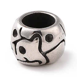 304 Stainless Steel European Beads, Large Hole Beads, Drum, Antique Silver, 10x8mm, Hole: 6mm(STAS-M301-24AS)