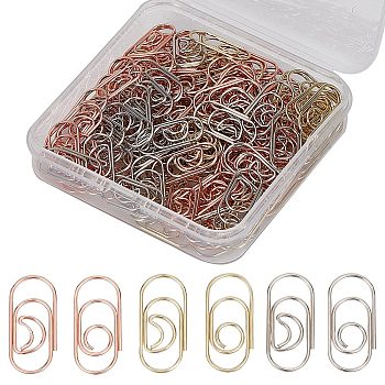 150Pcs 6 Styles Carbon Steel Paper Clips, Bookmark Marking Clips, Oval with Round & Moon, Mixed Color, 20x9x1mm, 25pcs/style