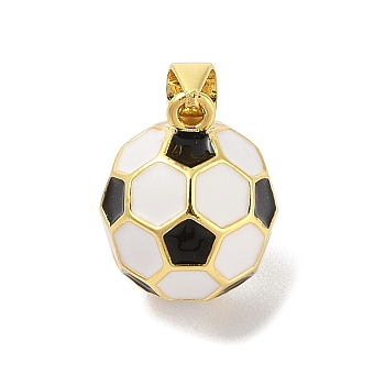 Rack Plating Brass Enamel Pendants, Cadmium Free & Lead Free, Real 18K Gold Plated, Football Charm, White, 16x13mm, Hole: 3x4mm