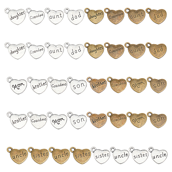 CHGCRAFT 40Pcs 20 Style Family Theme Tibetan Style Alloy Pendants, Heart with Word, Antique Bronze & Antique Silver, 16x18x3mm, Hole: 2mm, 2pcs/style