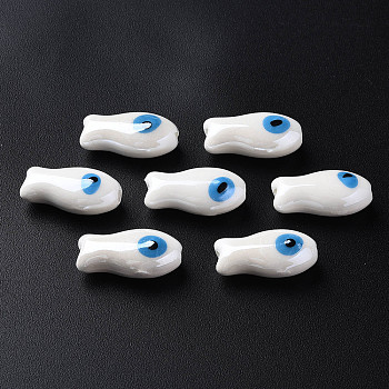 Handmade Porcelain Beads, Famille Rose Style, Fish, White, 19.5x10x8mm, Hole: 2mm