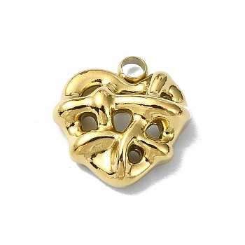 Ion Plating(IP) 304 Stainless Steel Charms, Heart Charm, Real 18K Gold Plated, 13.5x12.5x4mm, Hole: 2mm