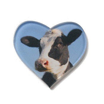 Opaque Acrylic Pendants, Cow, Heart, Steel Blue, 37x40x2mm, Hole: 1.6mm