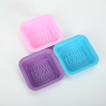DIY Soap Making Food Grade Silicone Molds, Resin Casting Molds, Clay Craft Mold Tools, Square with Word 100%HANDMADE, Mixed Color, 70x70x22mm