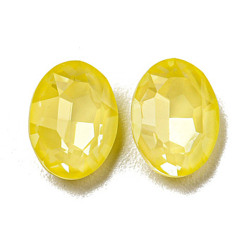 Glass Rhinestone Cabochons, Point Back & Back Plated, Faceted, Oval, Jonquil, 8x6x3mm