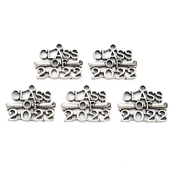 Rack Plating Tibetan Style Alloy Pendants, Cadmium Free & Lead Free, Word with Number 2022, Antique Silver, 19.5x25x2mm, Hole: 2mm