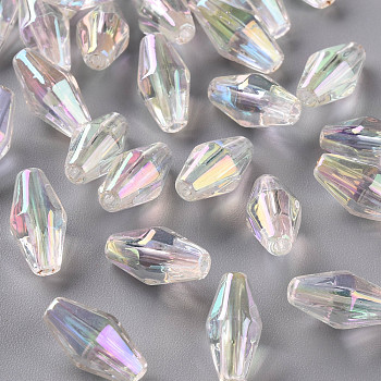 Transparent Acrylic Beads, AB Color Plated, Bicone, Clear AB, 14.5x7.5mm, Hole: 2mm