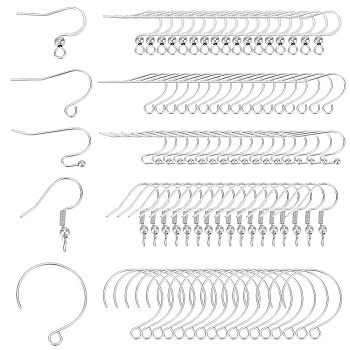 300Pcs 5 Style 304 Stainless Steel Earring Hooks, Balloon Ear Wire, Ball End Ear Wire, French Hooks with Coil and Ball, Stainless Steel Color, 13~22x12~22x2mm, Hole: 2~2.5mm, Pin: 0.7~0.8mm, 60Pcs/style