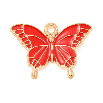 Alloy Enamel Pendants, Light Gold, Butterfly Charm, Red, 14x20x2mm, Hole: 1.5mm