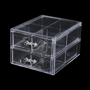4-Grid Acrylic Jewelry Storage Drawer Boxes, Desktop 2-Tier Jewelry Case for Earrings, Rings, Bracelets, Tabletop Organizer Holder, Rectangle, Clear, 15x19.7x11.5cm