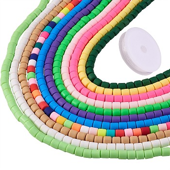 DIY Stretch Bracelet Making Kits, 11 Strands 11 Colors Polymer Clay Bead Strands and Clear Elastic Crystal Thread, Mixed Color, 6.5x6mm, Hole: 1.2mm, about 61pcs/strand, 15.75 inch(40cm), 11 colors, 1 strand/color, 11 strands