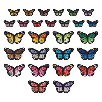 27Pcs 27 Style Butterfly Embroidered Cloth Iron on Patches, Mixed Color, 2.5~4.4x4.15~7.7x0.2cm, 1pc/style