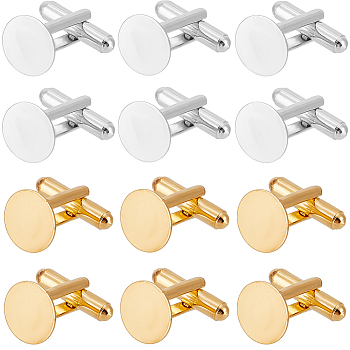 20Pcs 2 Colors Brass Cufflinks for Men, Flat Round, Platinum & Golden, 17x18.5x10mm, 10pcs/color