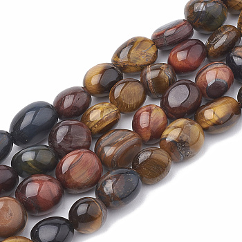 Natural Tiger Eye Beads Strands, Oval, 8~15x8~10x4~10mm, Hole: 1mm, about 36~42pcs/strand, 15.7 inch