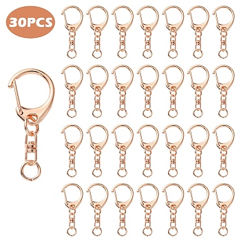 Iron Split Key Rings, with Zinc Alloy Lobster Claw Clasps, Rose Gold, 45mm