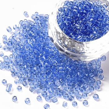 (Repacking Service Available) Glass Seed Beads, Transparent, Round, LiGoht Blue, 8/0, 3mm, Hole: 1mm, about 12G/bag
