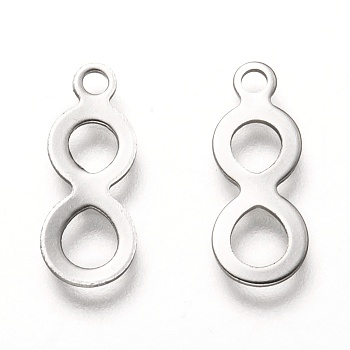 201 Stainless Steel Pendants, Laser Cut, Num 8, Stainless Steel Color, 16x6x0.5mm, Hole: 1.6mm