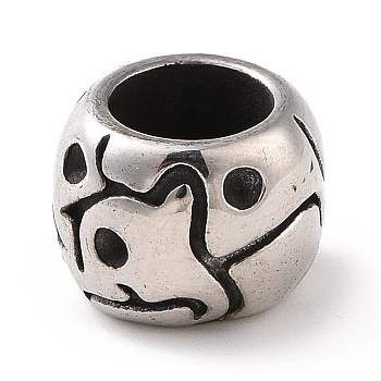304 Stainless Steel European Beads, Large Hole Beads, Drum, Antique Silver, 10x8mm, Hole: 6mm