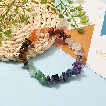 Chakra Jewelry, Chip Natural Gemstone Beads Stretch Bracelets, Inner Diameter: 1-7/8 inch(4.7cm), Bead: 5~8x5~8mm