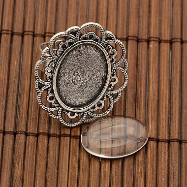 13x18mm Oval Transparent Glass Cabochons and Iron Flower Finger Ring Components Alloy Cabochon Bezel Settings for DIY(DIY-X0197-AS)-4