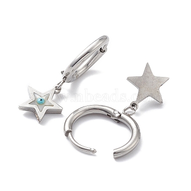 3 Pairs 3 Style Synthetic Shell Star with Enamel Evil Eye Dangle Hoop Earrings(EJEW-B020-06P)-3