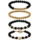 Natural Lava Rock & Synthetic Black Stone Round Beads Energy Stretch Bracelets Set(BJEW-SZ0001-85)-1