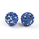 Polymer Clay Pave Rhinestone Beads, Disco Ball Beads, Round, Sapphire, 16mm, Hole: 1.6~2mm(RB-T018-01B)