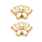 304 Stainless Steel Enamel Beads, Flower, Real 18K Gold Plated, Ion Plating(IP), White, 11x16.5x5mm, Hole: 1.4mm(STAS-D369-18G-02)