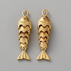 Brass Pendants, Fish, Real 18K Gold Plated, 39.5x10x7.5mm, Hole: 2.5x4mm(KK-WH0816-028G-03)