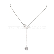 304 Stainless Cable Chain Necklaces, Moon & Sun Pendant Necklaces, Stainless Steel Color, 22.24 inch(56.5cm)(NJEW-JN04792)