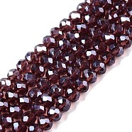 Electroplate Glass Beads Strands, Pearl Luster Plated, Faceted, Rondelle, Old Rose, 3.5~3.8x3mm, Hole: 0.4mm, about 113~115pcs/strand, 32.5~33cm(EGLA-A044-T3mm-A13)