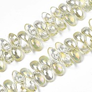 Electroplate Glass Beads Strand, AB Color, Leaf, Light Goldenrod Yellow, 6x12.5x4.5mm, Hole: 0.9mm, about 100pcs/strand, 14.17 inch~ 15.35 inch(36~39cm)(EGLA-S188-26-B02)