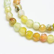 Natural Fire Crackle Agate Bead Strands, Dyed, Faceted, Round, Light Khaki, 4mm, Hole: 1mm, about 87~90pcs/strand, 13.8~14.6 inch(G-R344-4mm-23)