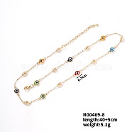 Brass Resin Evil Eye Link Lock Collarbone Necklaces, Golden, Colorful, 15.75 inch(40cm)(TU6924-2)