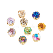 Sew on Rhinestone, Glass Rhinestone, with Raw(Unplated) Brass Prong Settings, Garments Accessories, Flat Round, Mixed Color, 9.5x8mm, Hole: 1.2mm(RGLA-G077-M02-M2)