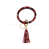 Snakeskin Pattern PU Imitaition Leather Bangle Keychains, Wristlet Keychain with Tassel & Alloy Ring, Red, 200x100mm(KEYC-PW0009-08J)